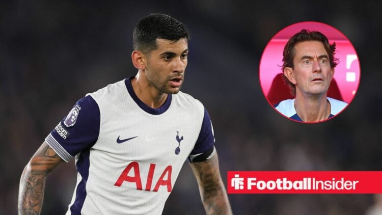 Tottenham's Cristian Romero with Thomas Frank inset