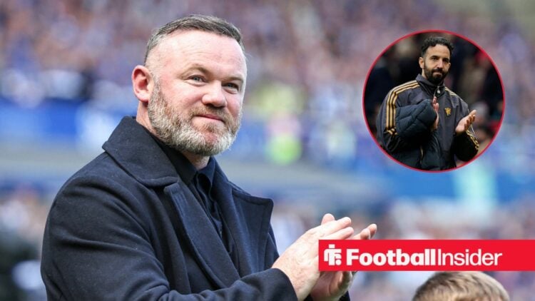 Wayne Rooney clapping with Ruben Amorim inset