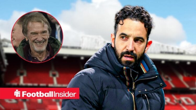 Ruben Amorim at Old Trafford, with Sir Jim Ratcliffe in the stands