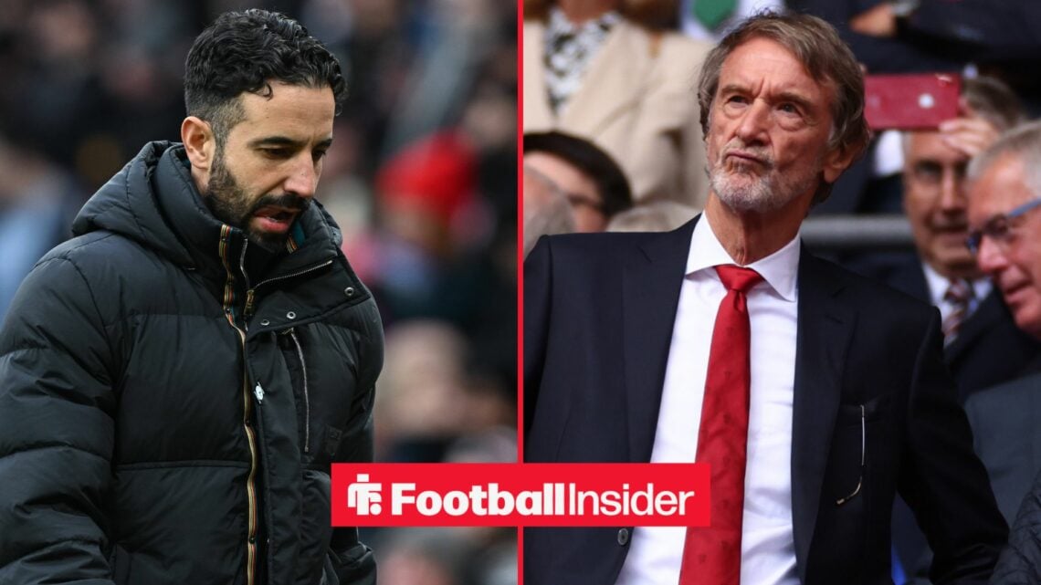 Ruben Amorim looking concerned alongside Sir Jim Ratcliffe looking frustrated