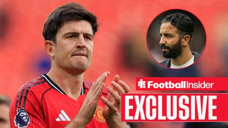 Man United manager Ruben Amorim right inset and Harry Maguire
