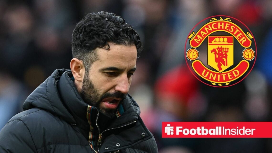 Ruben Amorim looking frustrated and Man United bade in inset