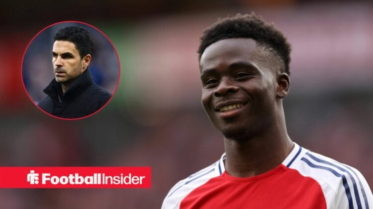 Arsenal's Bukayo Saka with Mikel Arteta inset