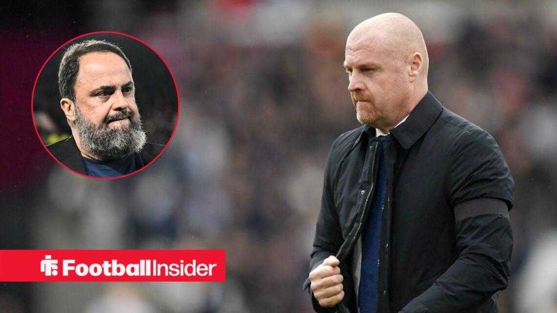 Sean Dyche alongside a circular inset of Nottingham Forest owner Evangelos Marinakis