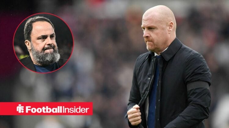 Sean Dyche alongside a circular inset of Nottingham Forest owner Evangelos Marinakis