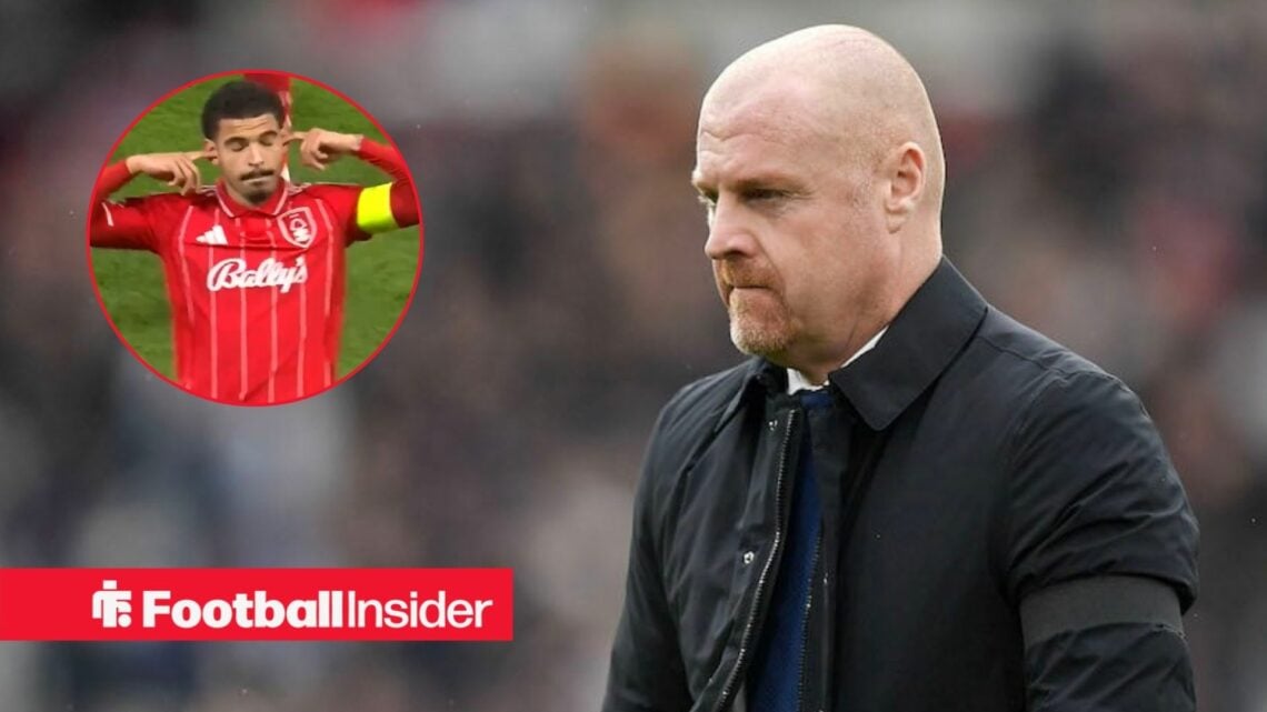 Sean Dyche walking, Morgan Gibbs-White celebrating in a circular inset