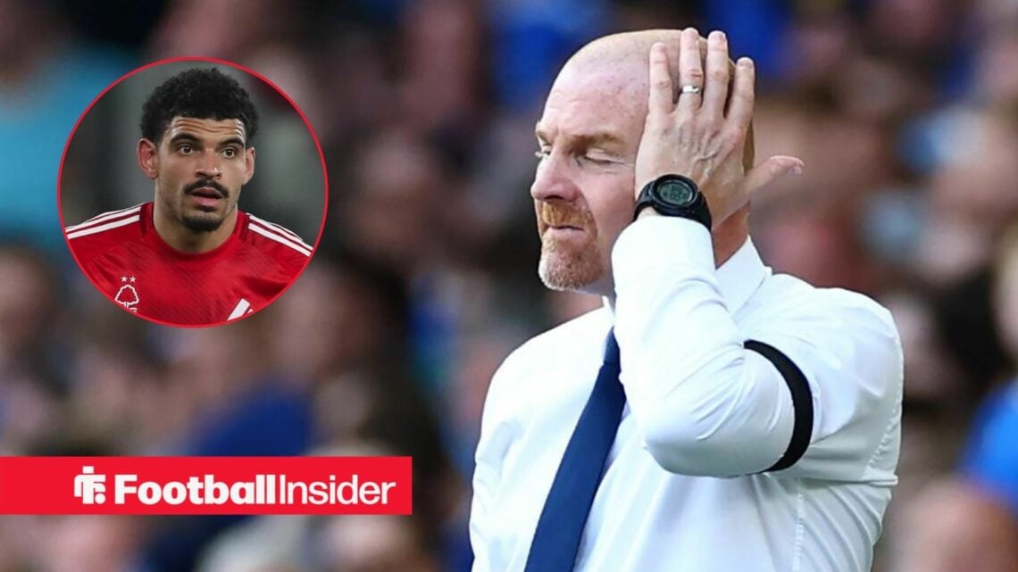 Sean Dyche looking frustrated on the touchline, with Morgan Gibbs-White in a circular inset