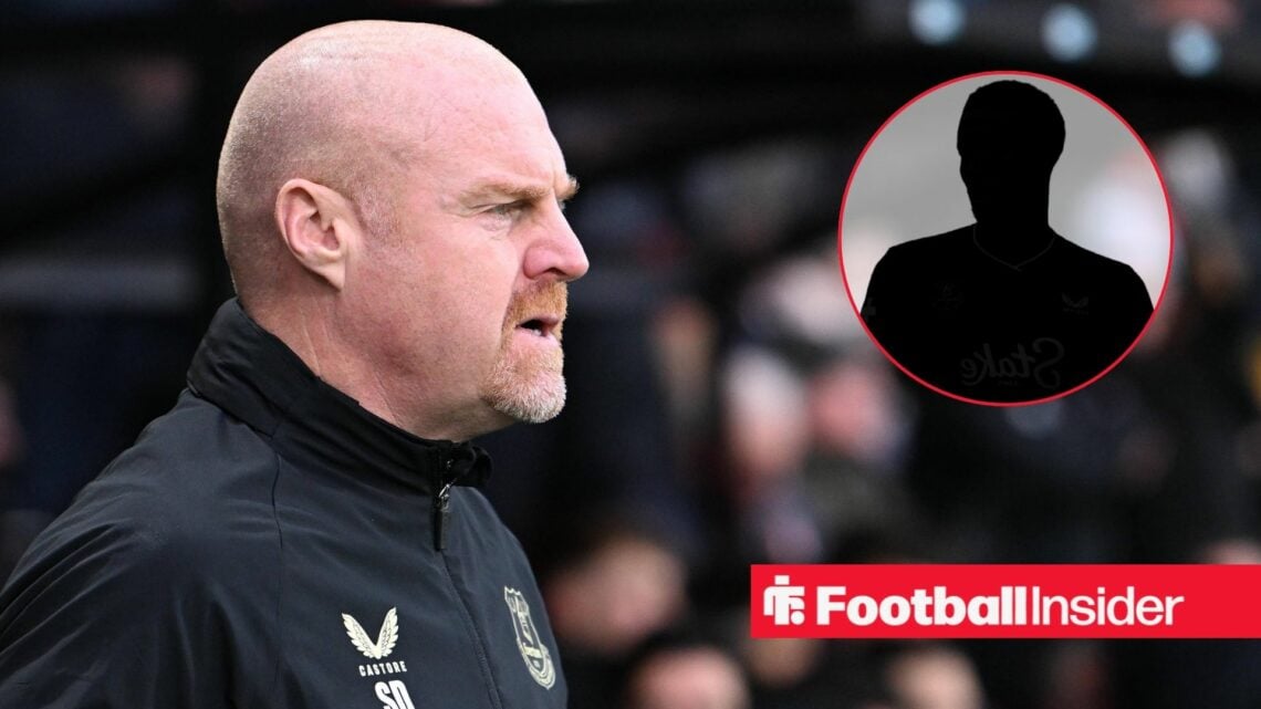 Sean Dyche on the sidelines, Youssef Chermiti's silhouette in a circular inset