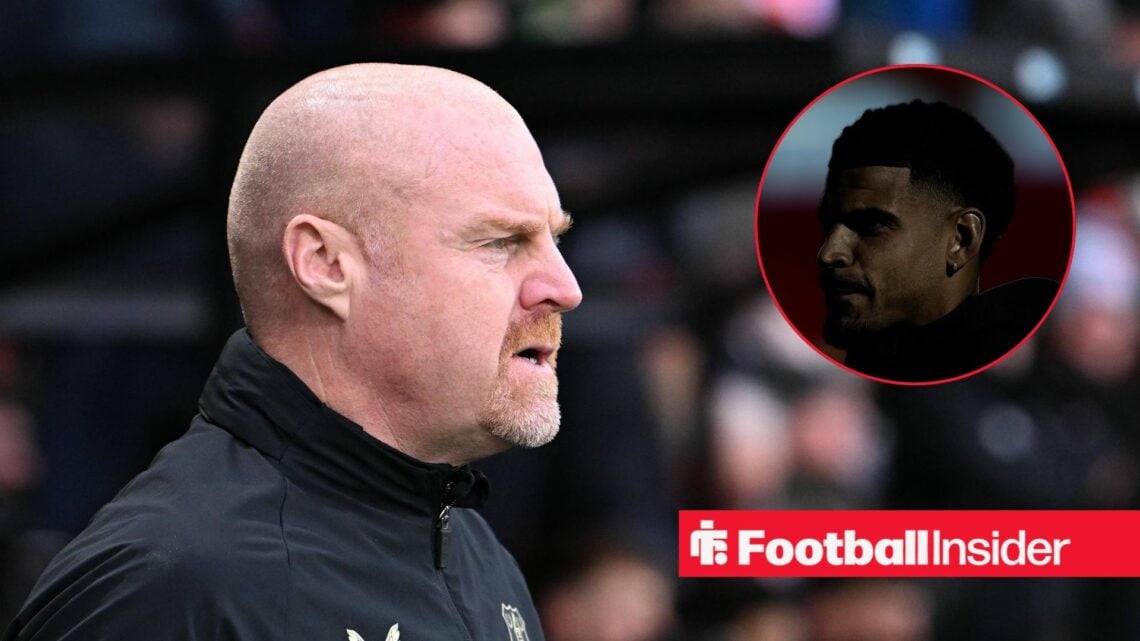 Sean Dyche looking angry on the left with Morgan Gibbs-White focused on the right for Nottingham Forest