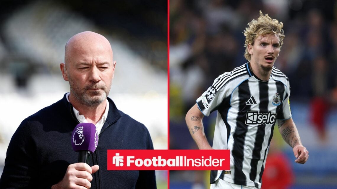 Alan Shearer and Newcastle striker Nick Woltemade, split image
