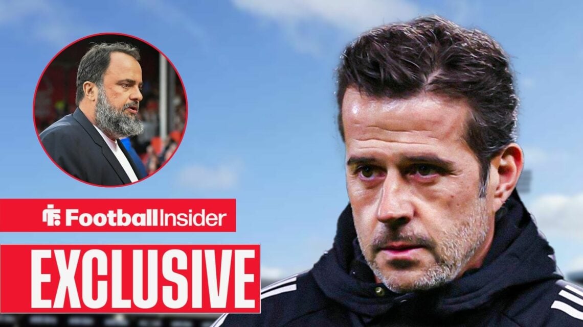 Marco Silva next to a circular inset of Evangelos Marinakis