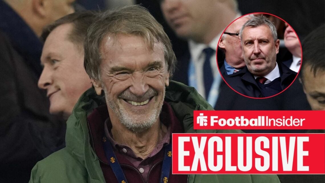 Sir Jim Ratcliffe smiling with Jason Wilcox included in a circular inset