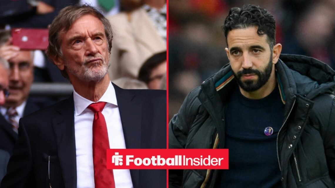 Sir Jim Ratcliffe in the stands, with Ruben Amorim in the touchline at Old Trafford