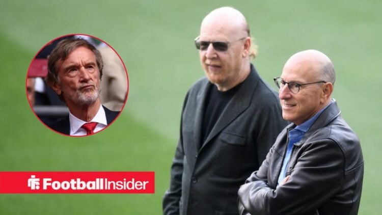 Man United part owner Sir Jim Ratcliffe, left inset with majority owners The Glazers main