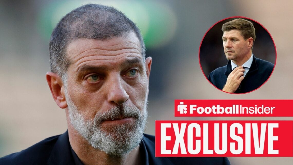 Slaven Bilic on the touchline, with Steven Gerrard in a circular inset