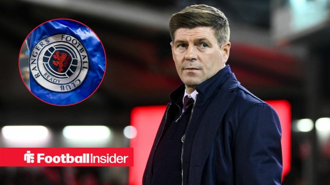 Steven Gerrard alongside an image of a Rangers corner flag