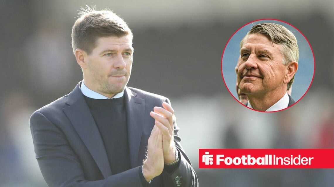 Steven Gerrard clapping on the left with Andrew Cavenagh smiling on the right