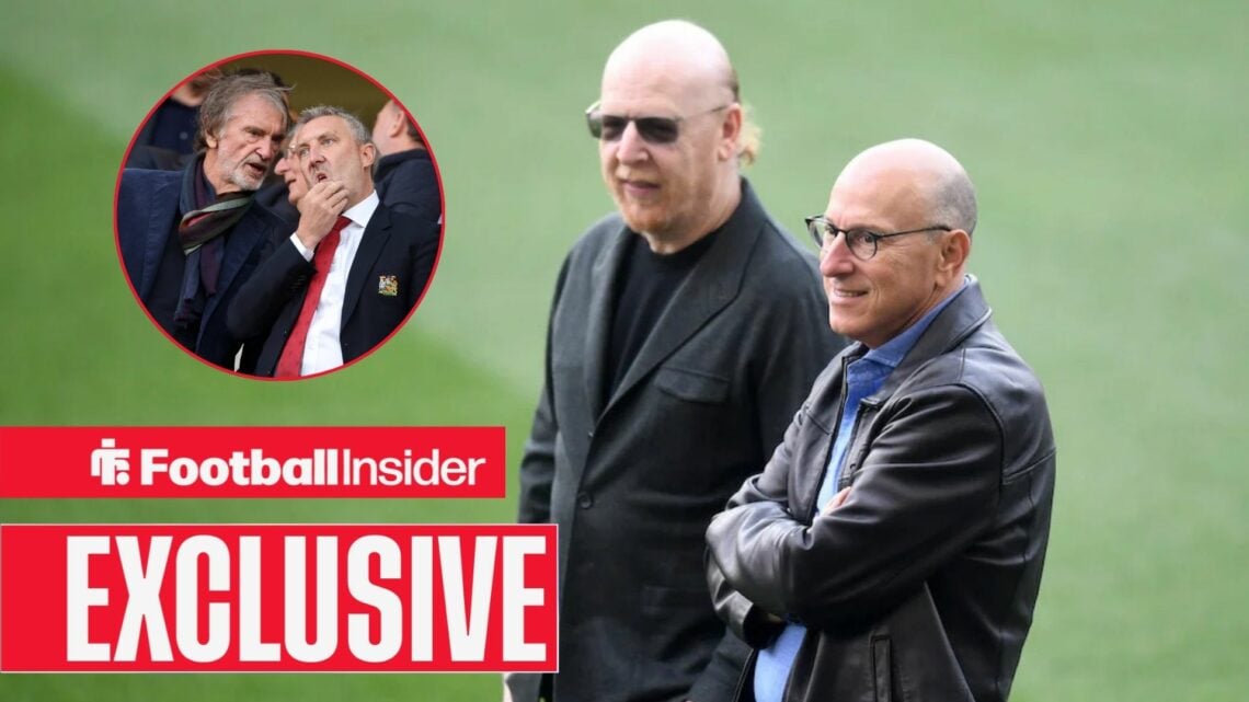 The Glazers smiling with Sir Jim Ratcliffe and Jason Wilcox included in a circular inset