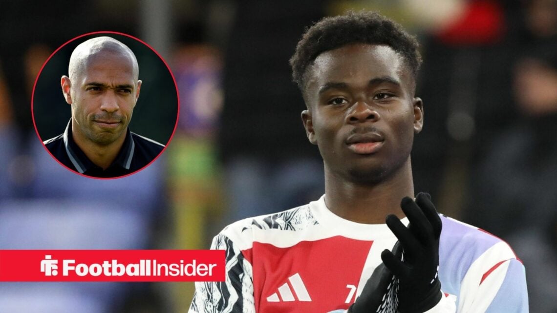 A headshot of Arsenal legend Thierry Henry alongside an image of Bukayo Saka