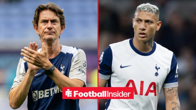 Thomas Frank clapping alongside Richarlison looking concerned