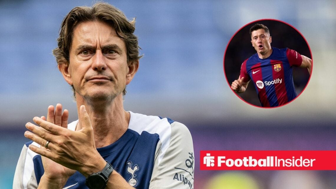 Thomas Frank clapping, Robert Lewandowski in a circular inset