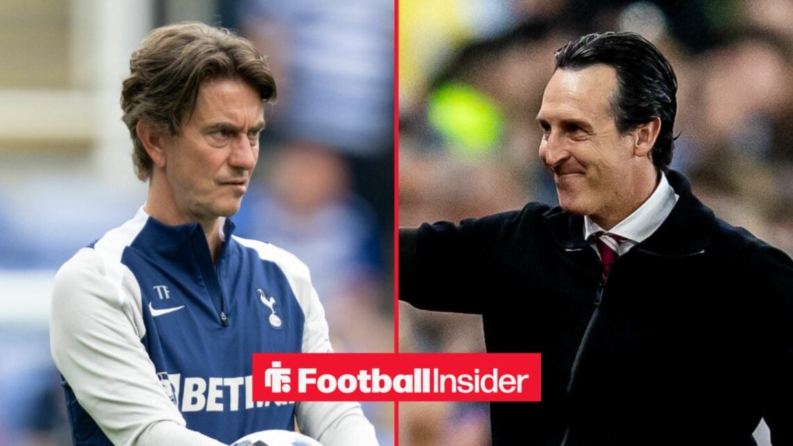 Tottenham boss Thomas Frank looks annoyed left at Aston Villa boss Unai Emery who looks happy right