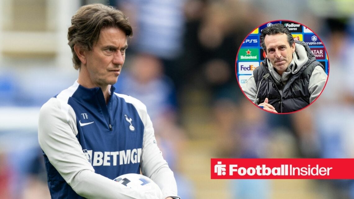 Thomas Frank looking unsure, Unai Emery in a circular inset