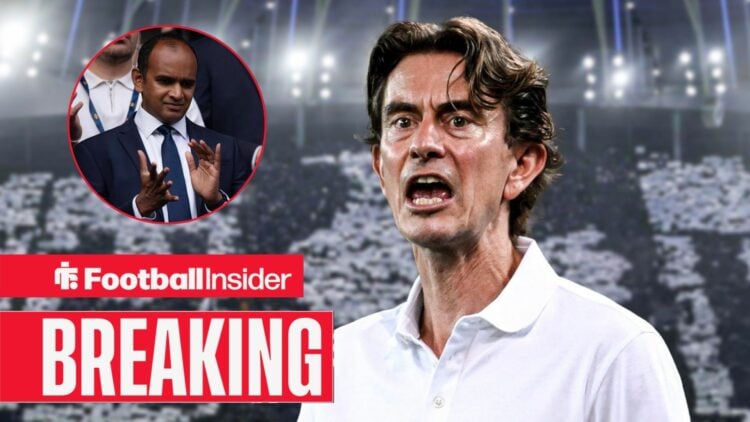 Thomas Frank shouting with Vinai Venkatesham included in a circular inset