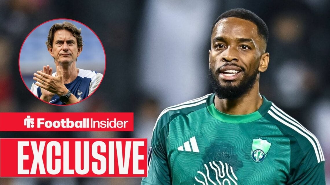 Thomas Frank clapping in a Tottenham shirt on the left with Ivan Toney smiling on the right