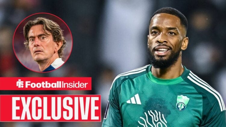 Thomas Frank looking shocked on the left with a confident Ivan Toney on the right