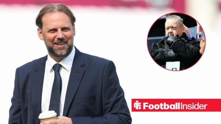 Tim Steidten at the London Stadium, David Sullivan in a circular inset