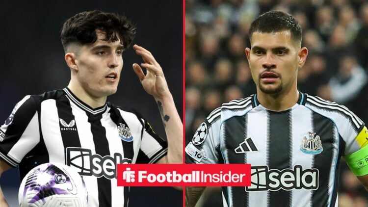 Tino Livramento and Bruno Guimaraes in action for Newcastle United