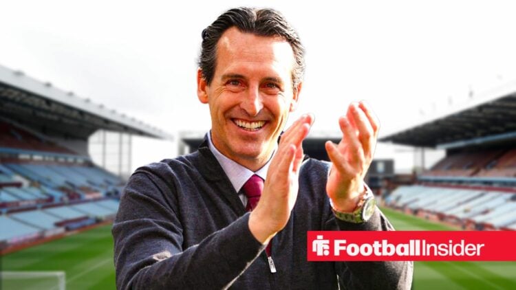 Aston Villa manager Unai Emery against a backdrop of Villa Park