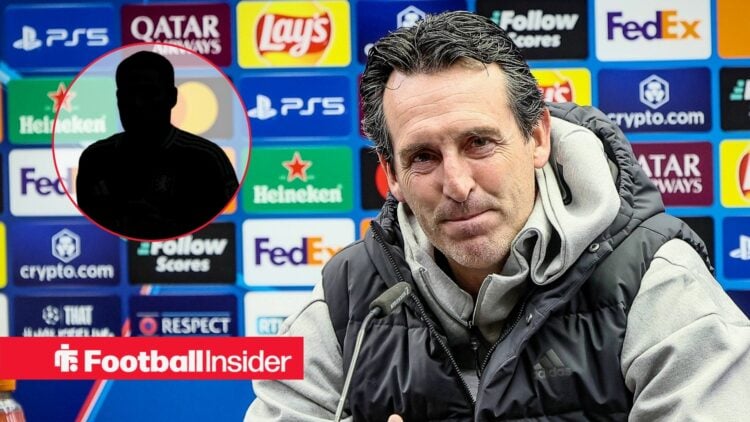 Unai Emery in a press conference, Unai Emery's silhouette in a circular inset