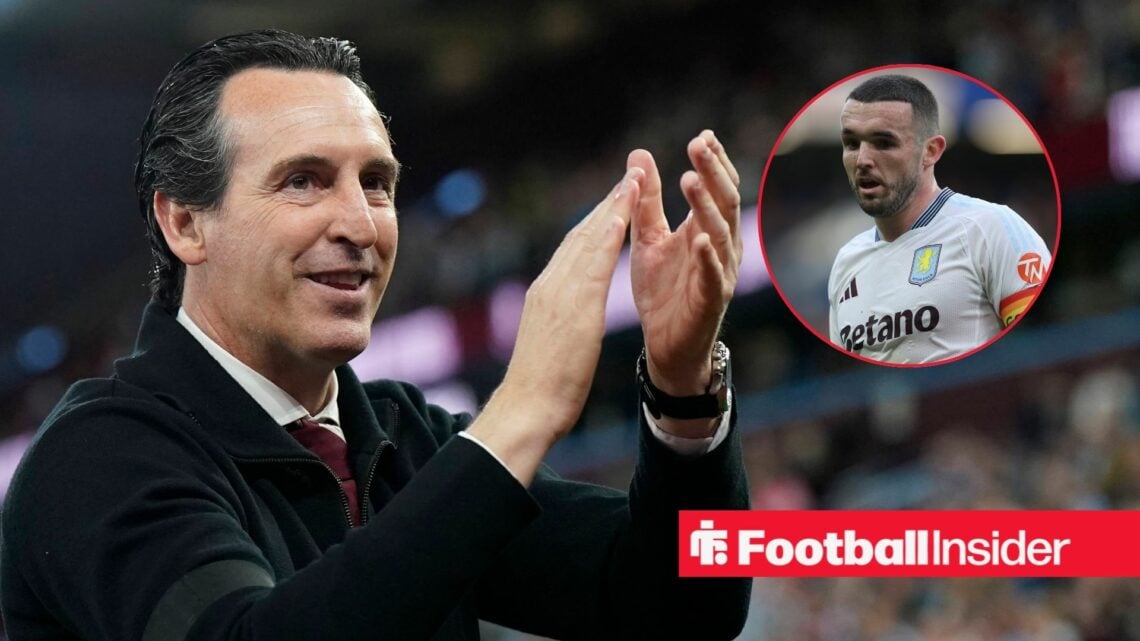 Unai Emery clapping at Villa Park, John McGinn in a circular inset
