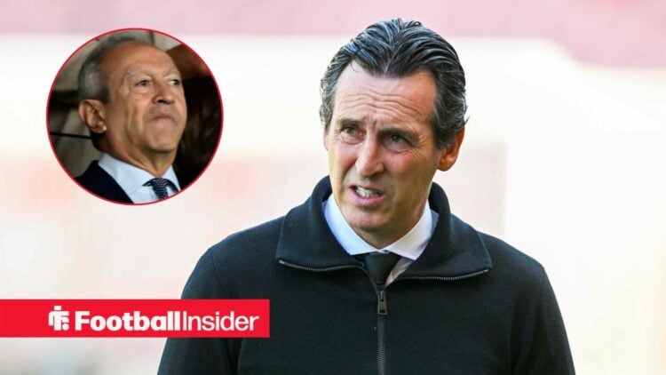 Unai Emery looking concerned with Nassef Sawiris included in a circular inset