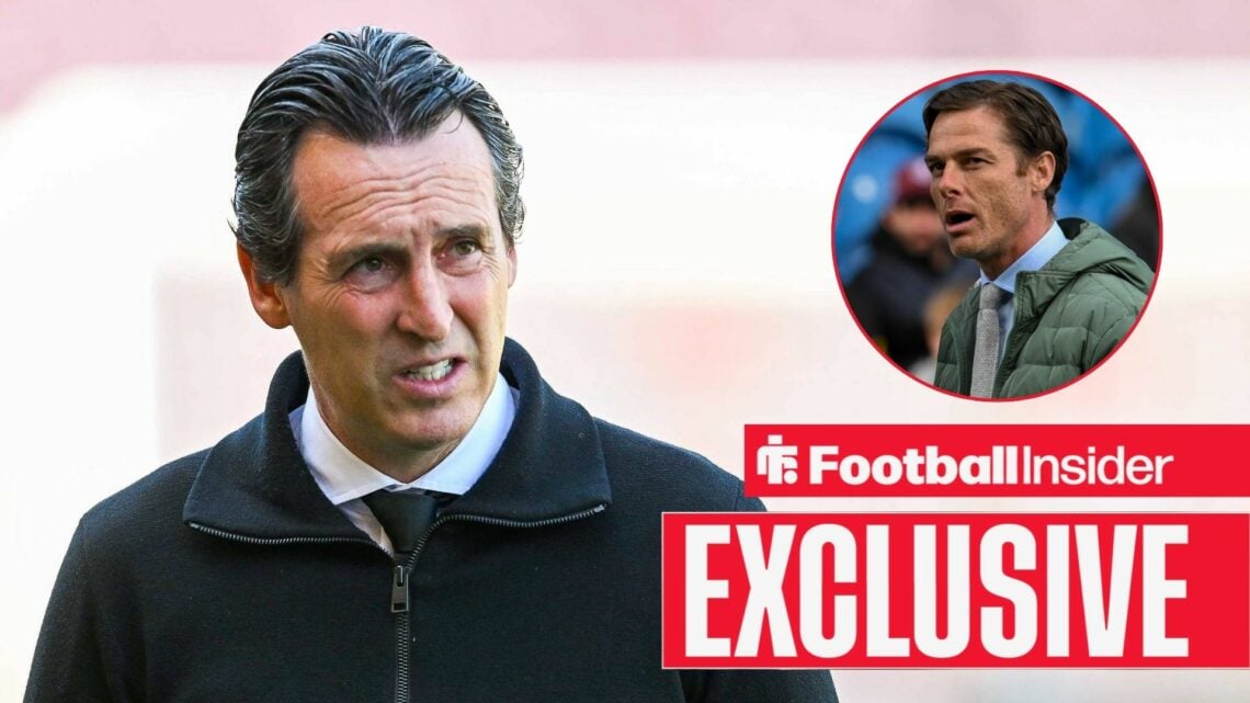 Unai Emery at Villa Park, Scott Parker in a circular inset