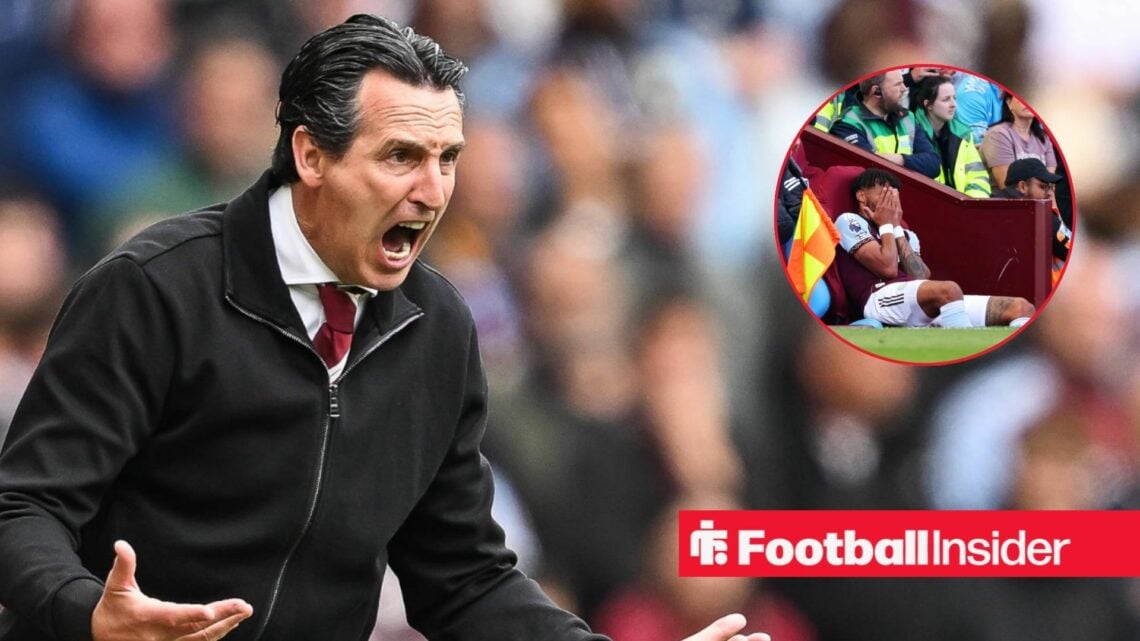Unai Emery angry and Tyrone Mings in inset