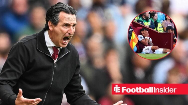 Unai Emery angry and Tyrone Mings in inset