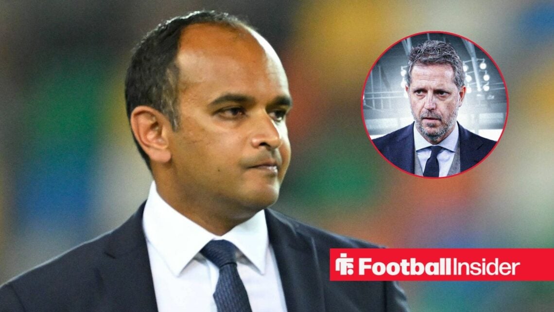 Vinai Venkatesham looking concerned with Fabio Paratici included in a circular inset
