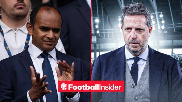 Vinai Venkatesham clapping alongside Fabio Paratici looking concerned