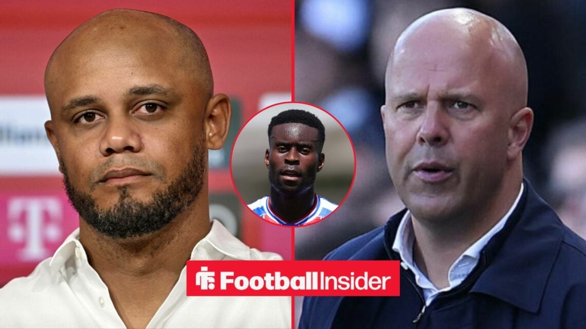 Bayern Munich boss Vincent Kompany and Liverpool boss Arne Slot, with Marc Guehi in a circular inset