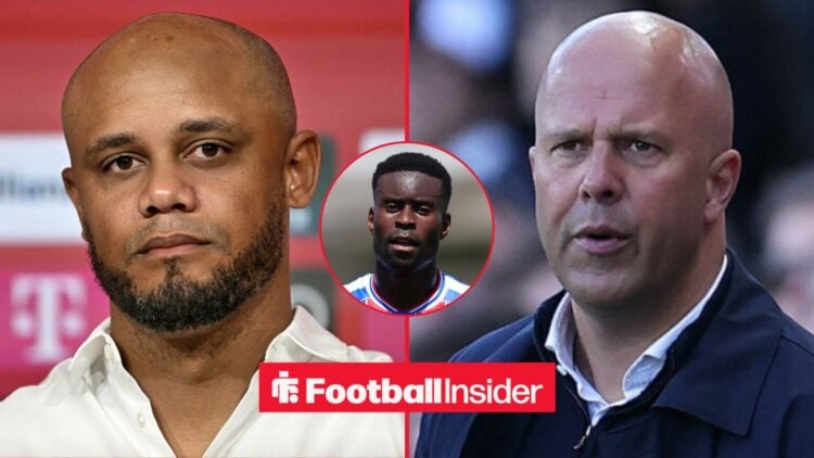 Bayern Munich boss Vincent Kompany and Liverpool boss Arne Slot, with Marc Guehi in a circular inset