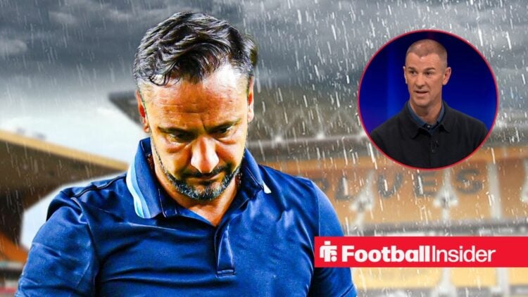 Wolves boss Vitor Pereira looking concerned alongside an image of Joe Hart in the Match of the Day studio