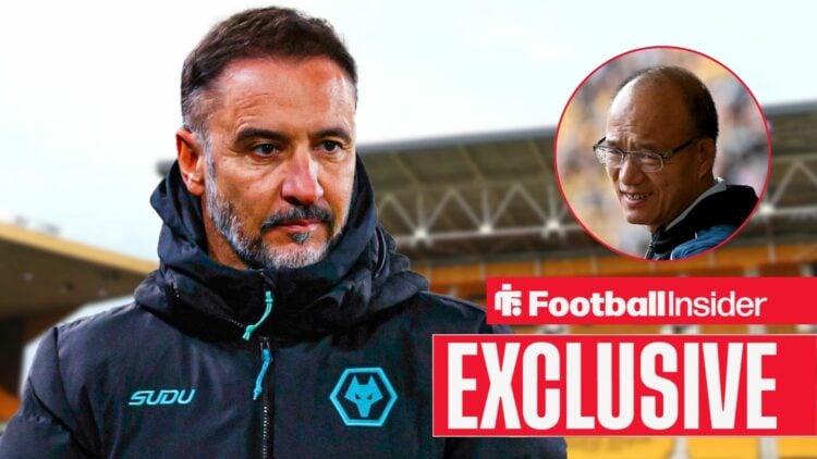 Vitor Pereira looking serious with Fosun Wolves owner grimacing