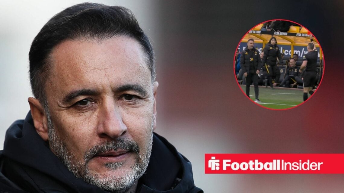Vitor Pereira looking annoyed and Jarred Gillett and Vitor Pereira in inset