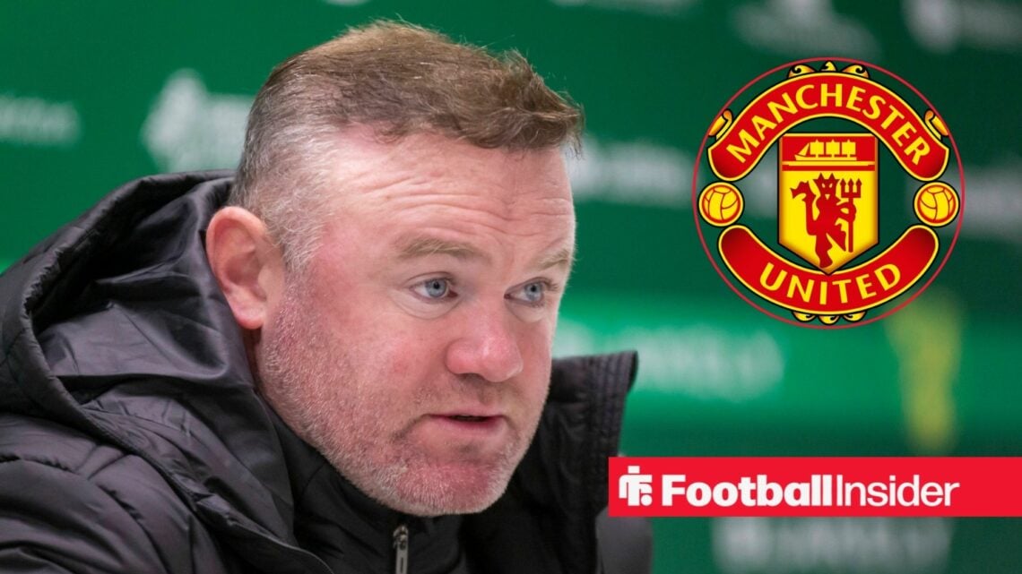 Wayne Rooney alongside the Man United badge