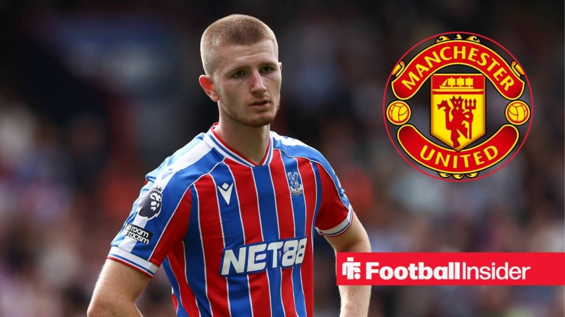 Crystal Palace star Adam Wharton with Man United badge inset