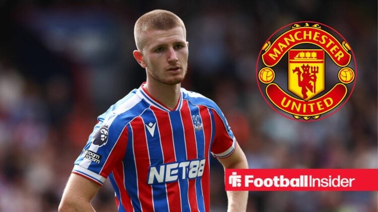 Crystal Palace star Adam Wharton with Man United badge inset