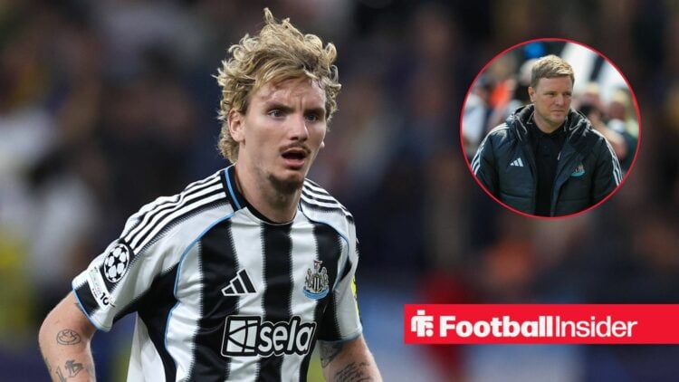 Newcastle striker Nick Woltemade with Eddie Howe inset